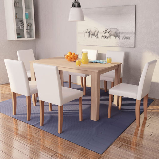 Matbord och matstolar 7 delar konstläder ek gräddvit - HQ5