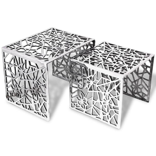Tvådelat sats-sidobord fyrkantigt aluminium silver