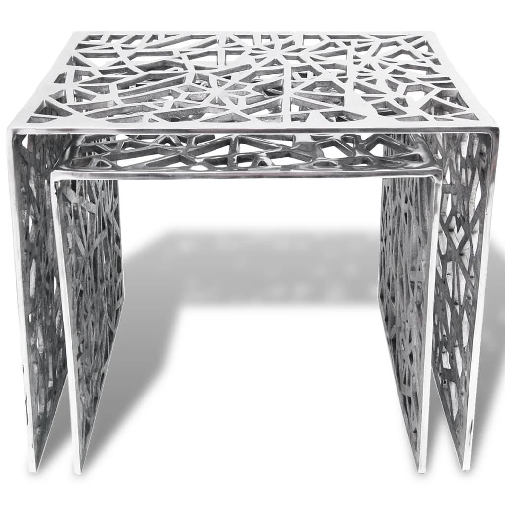 Tvådelat sats-sidobord fyrkantigt aluminium silver - HQ5