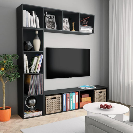 Bokhylla/TV-bänk 3 delar set svart 180x30x180 cm