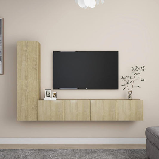 TV-skåp 4 delar sonoma-ek konstruerat trä - HQ5
