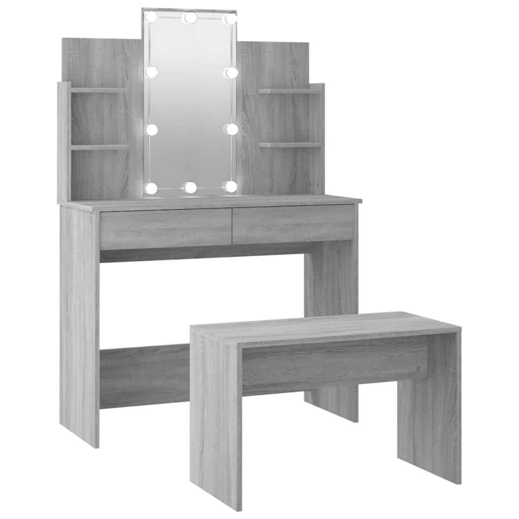 Sminkbord LED grå sonoma konstruerat trä - HQ5