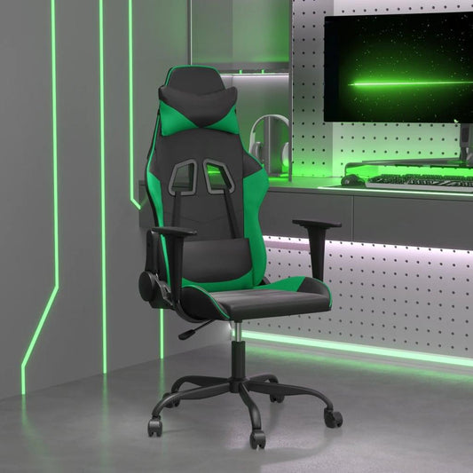 Gamingstol med massage svart och grön konstläder - HQ5