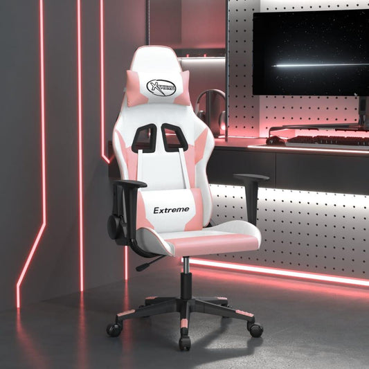 Gamingstol med massage vit och rosa konstläder - HQ5