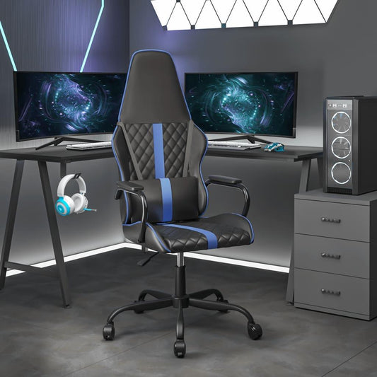 Gamingstol med massage blå och svart konstläder - HQ5