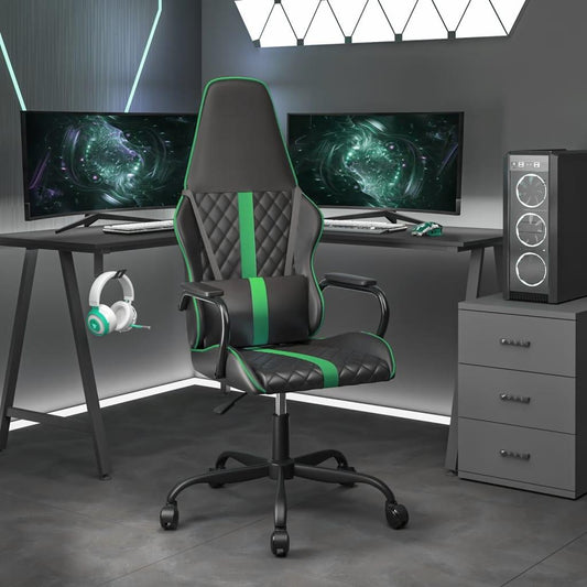 Gamingstol med massage grön och svart konstläder - HQ5