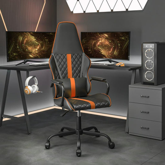 Gamingstol med massage orange och svart konstläder - HQ5