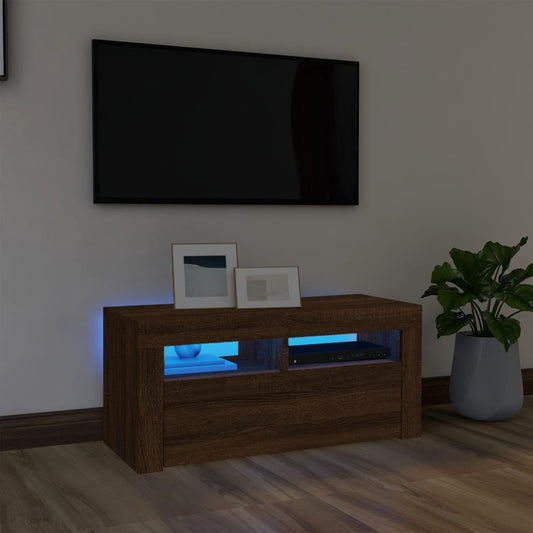 Tv-bänk med LED-belysning brun ek 90x35x40 cm - HQ5