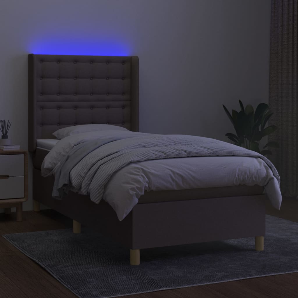 Ramsäng med madrass & LED taupe 100x200 cm tyg