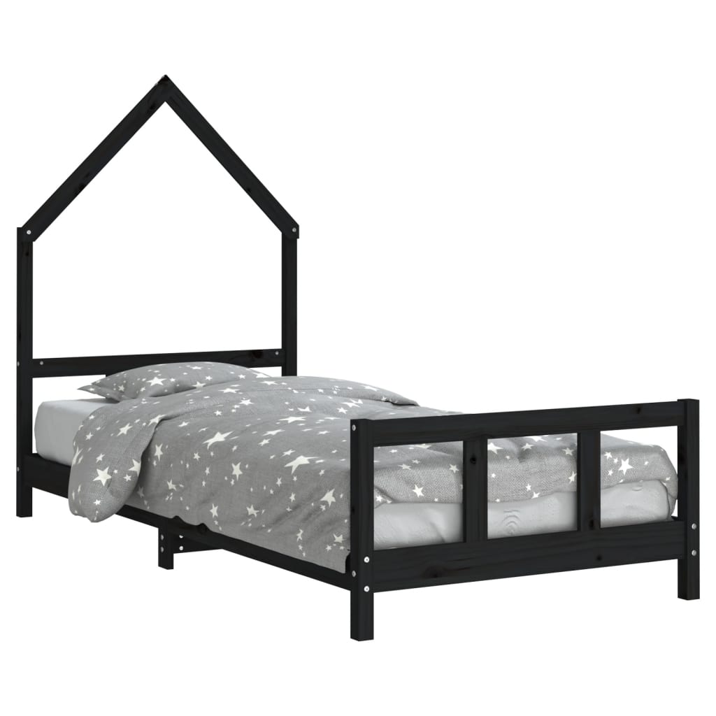 Sängram för barn svart 90x190 cm massiv furu - HQ5
