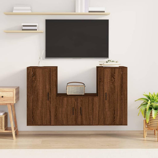 TV-bänk 3 delar brun ek konstruerat trä