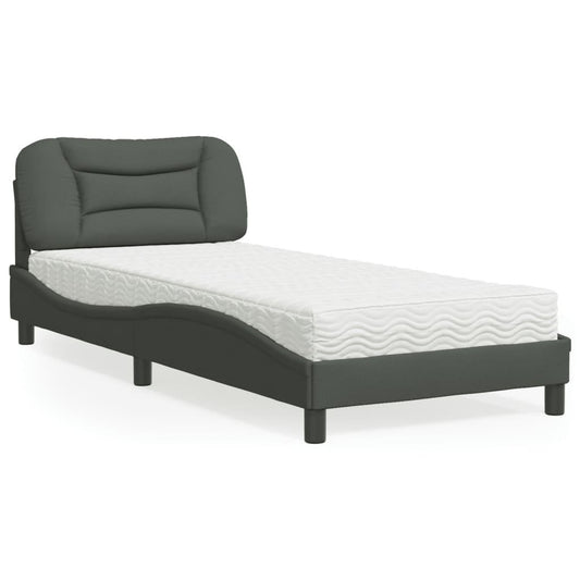 Säng med madrass mörkgrå 90x190 cm tyg