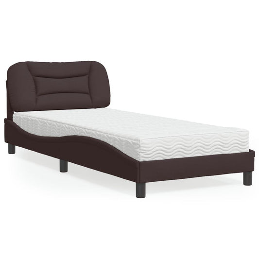 Säng med madrass mörkbrun 90x190 cm tyg