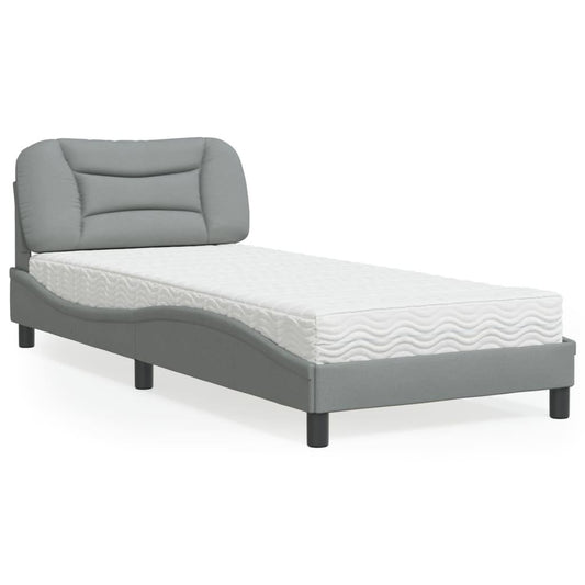Säng med madrass ljusgrå 90x200 cm tyg