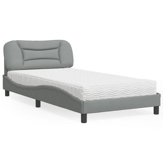 Säng med madrass ljusgrå 100x200 cm tyg