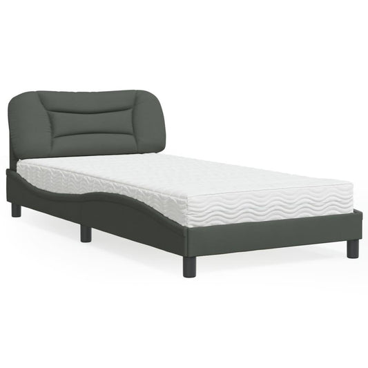 Säng med madrass mörkgrå 100x200 cm tyg