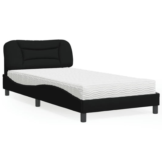 Säng med madrass svart 100x200 cm tyg