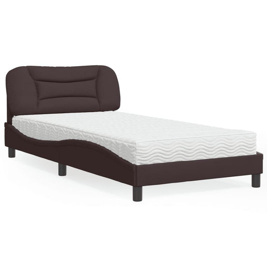 Säng med madrass mörkbrun 100x200 cm tyg