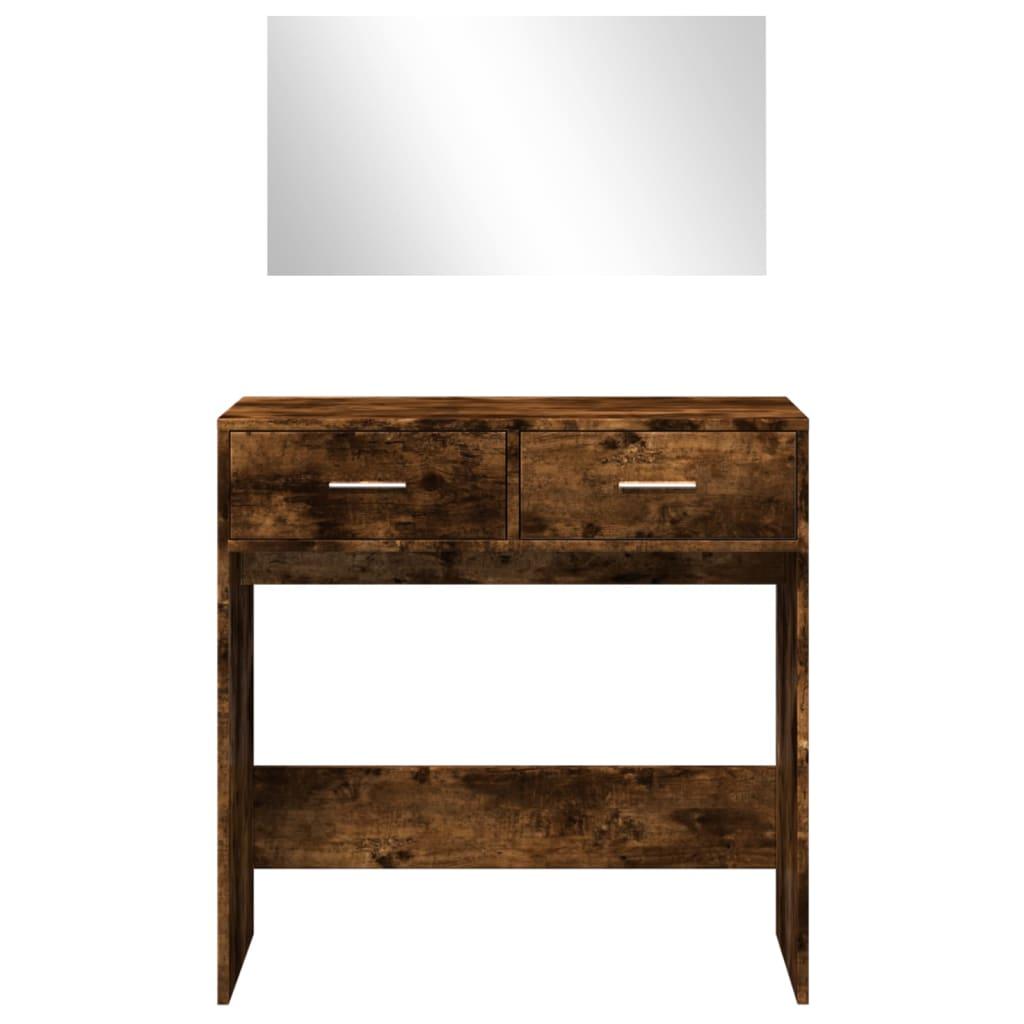 Sminkbord med spegel rökfärgad ek 80x39x80 cm - HQ5