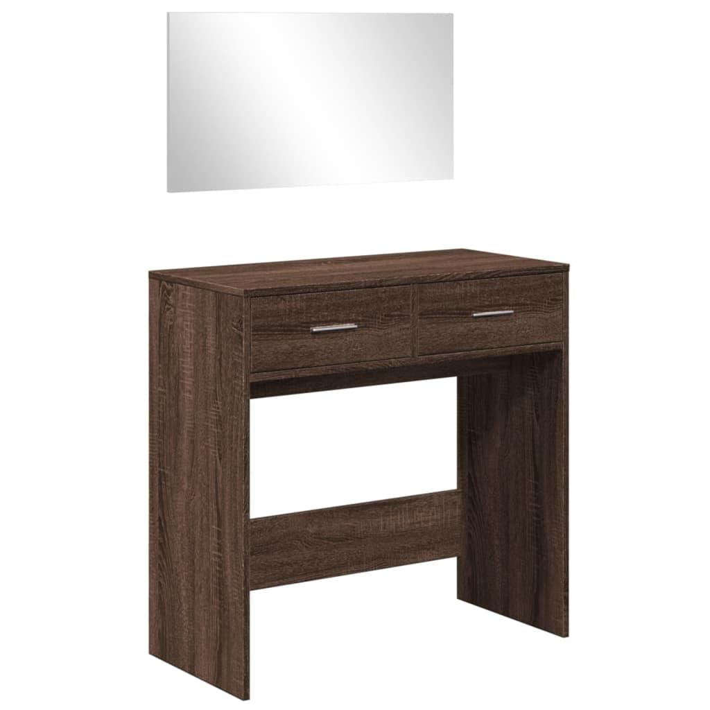 Sminkbord med spegel brun ek 80x39x80 cm - HQ5