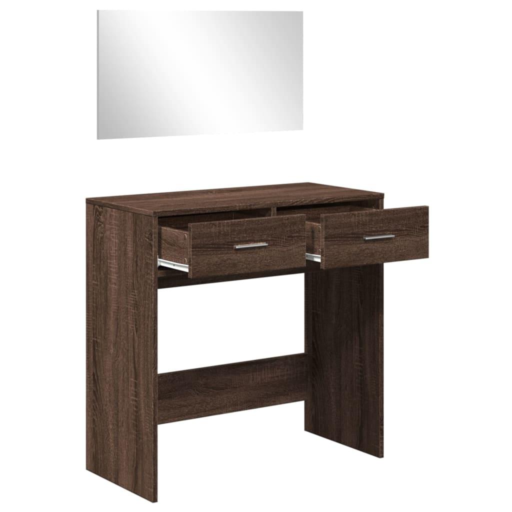 Sminkbord med spegel brun ek 80x39x80 cm - HQ5