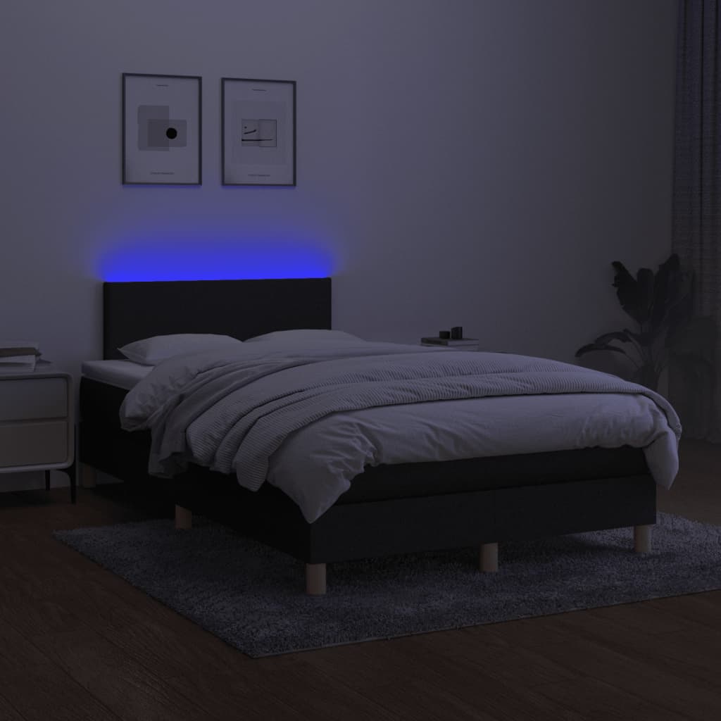 Ramsäng med madrass & LED svart 120x190 cm tyg