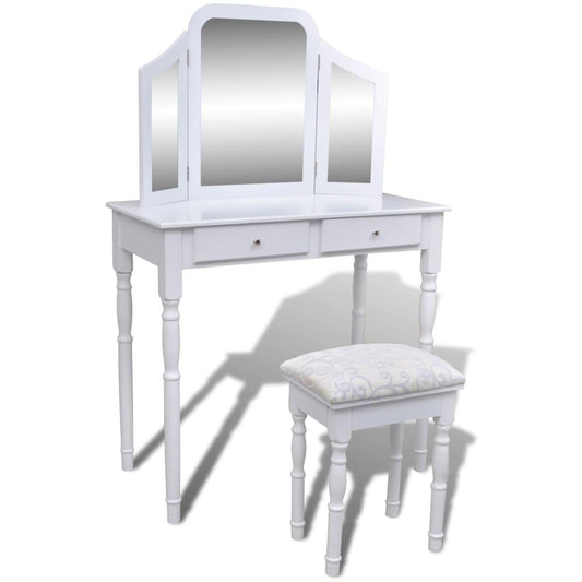 Sminkbord med 3-i-1 spegel och pall 2 lådor vit - HQ5