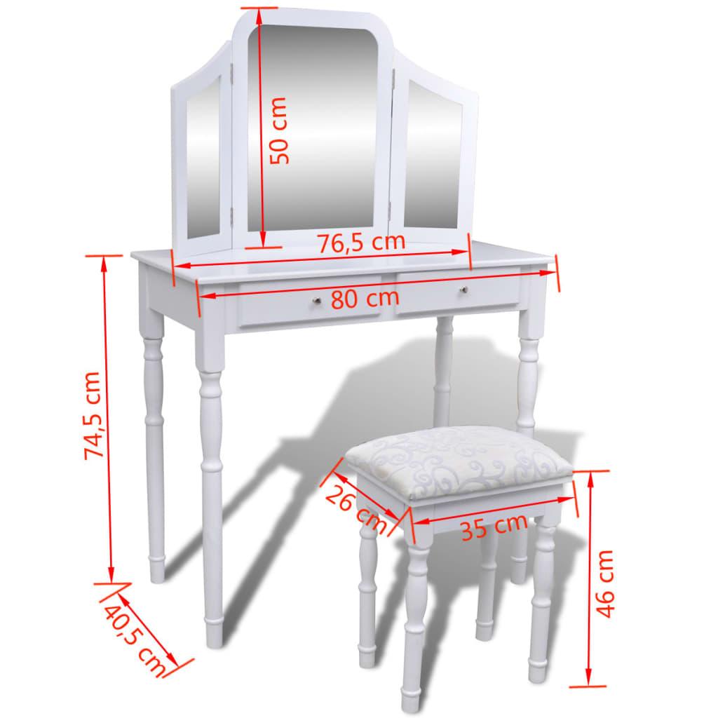 Sminkbord med 3-i-1 spegel och pall 2 lådor vit - HQ5