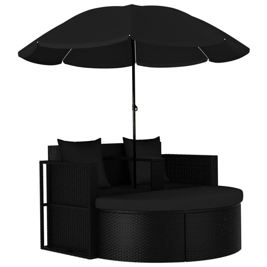 Solsäng med parasoll konstrotting svart - HQ5