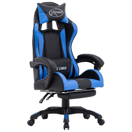 Gamingstol med fotstöd blå och svart konstläder - HQ5