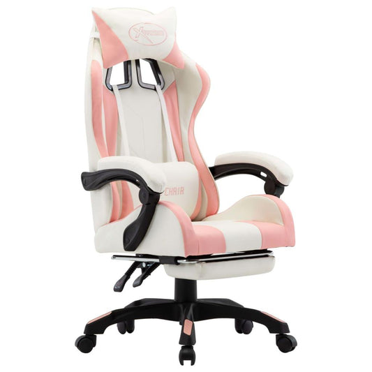 Gamingstol med fotstöd rosa och vit konstläder - HQ5
