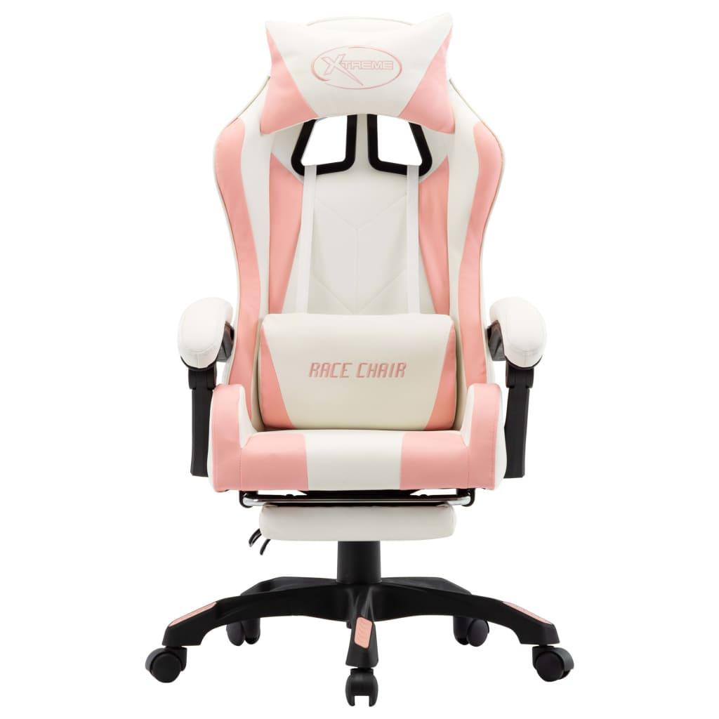Gamingstol med fotstöd rosa och vit konstläder - HQ5