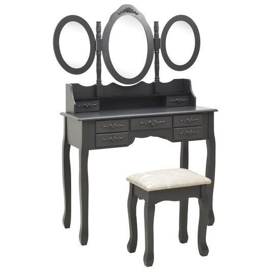 Sminkbord med pall och 3 speglar grå - HQ5