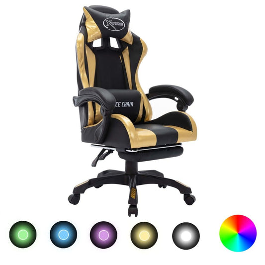 Gamingstol med RGB LED-lampor guld och svart konstläder - HQ5