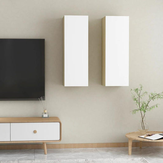 TV-skåp 2 st vit och sonoma-ek 30,5x30x90 cm konstruerat trä - HQ5
