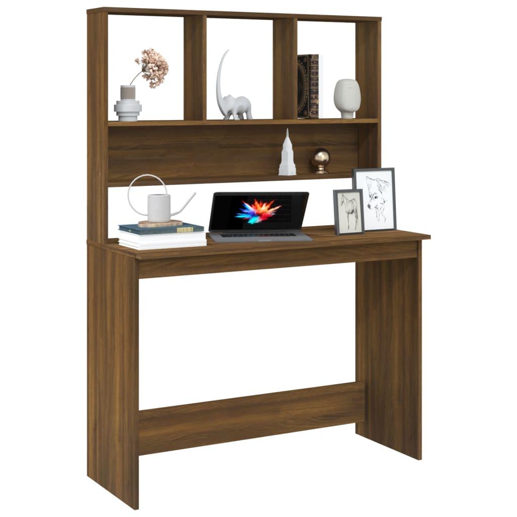Skrivbord med hyllor brun ek 110x45x157 cm konstruerat trä - HQ5