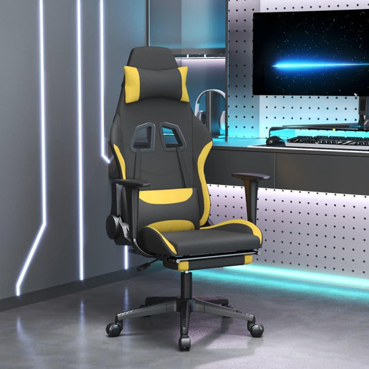 Gamingstol med fotstöd och massage svart och gul tyg - HQ5