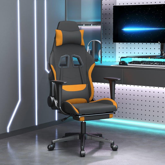 Gamingstol med fotstöd och massage svart och orange tyg - HQ5