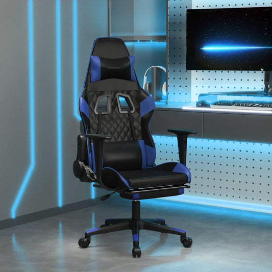 Gamingstol med massage och fotstöd svart och blå konstläder - HQ5