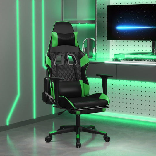 Gamingstol med massage och fotstöd svart och grön konstläder - HQ5