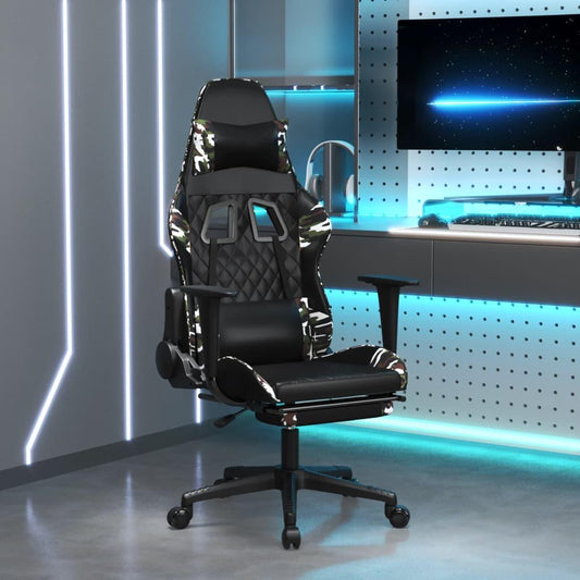 Gamingstol med massage och fotstöd svart kamouflage konstläder - HQ5