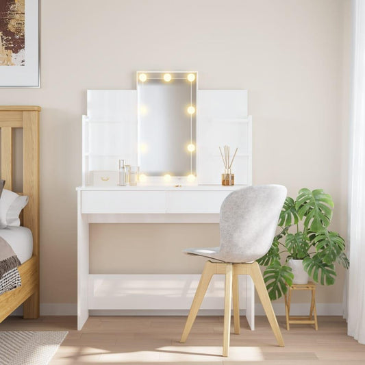 Sminkbord med LED vit högglans 96x40x142 cm - HQ5