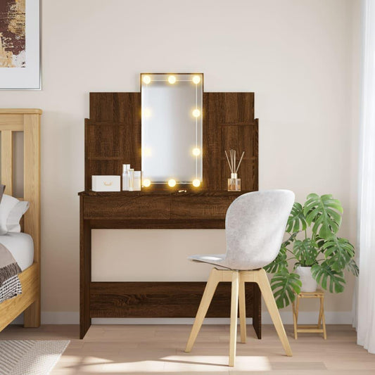 Sminkbord med LED brun ek 96x40x142 cm - HQ5
