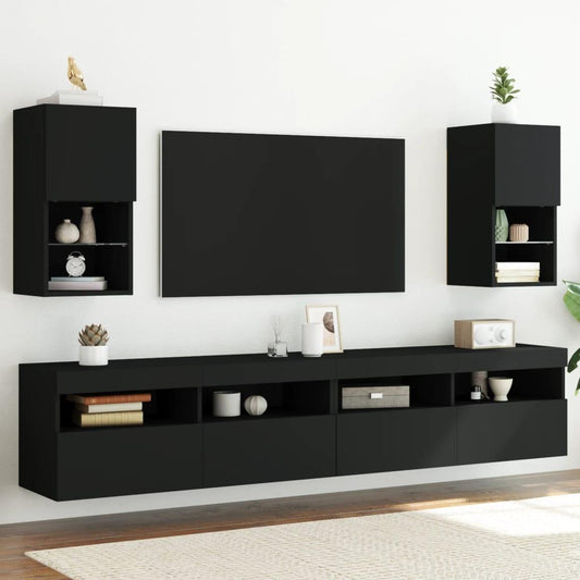 Tv-bänk med LED-belysning 2 st svart 30,5x30x60 cm - HQ5