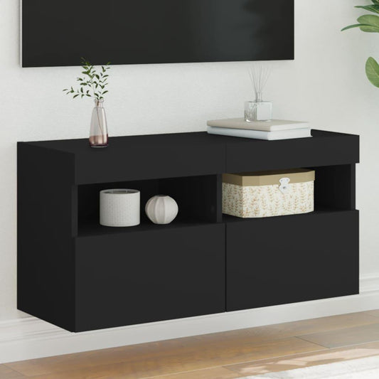 Väggmonterad tv-bänk LED svart 80x30x40 cm - HQ5