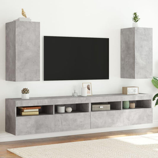 Väggmonterad tv-bänk LED 2 st betonggrå 30,5x35x70 cm - HQ5