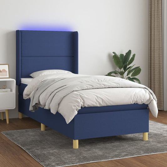 Ramsäng med madrass & LED blå 80x200 cm tyg