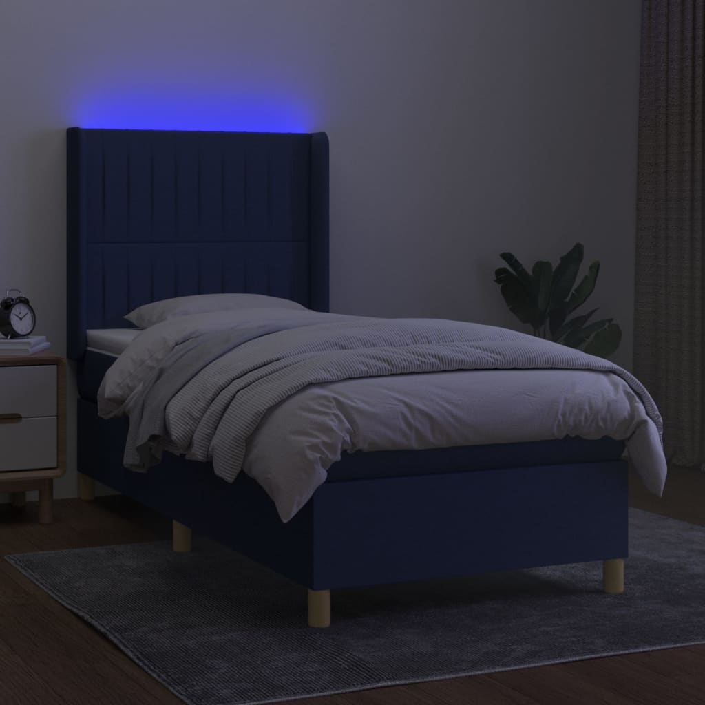 Ramsäng med madrass & LED blå 100x200 cm tyg - HQ5