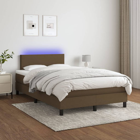 Ramsäng med madrass & LED mörkbrun 120x200 cm tyg