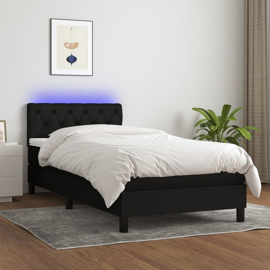 Ramsäng med madrass & LED svart 80x200 cm tyg